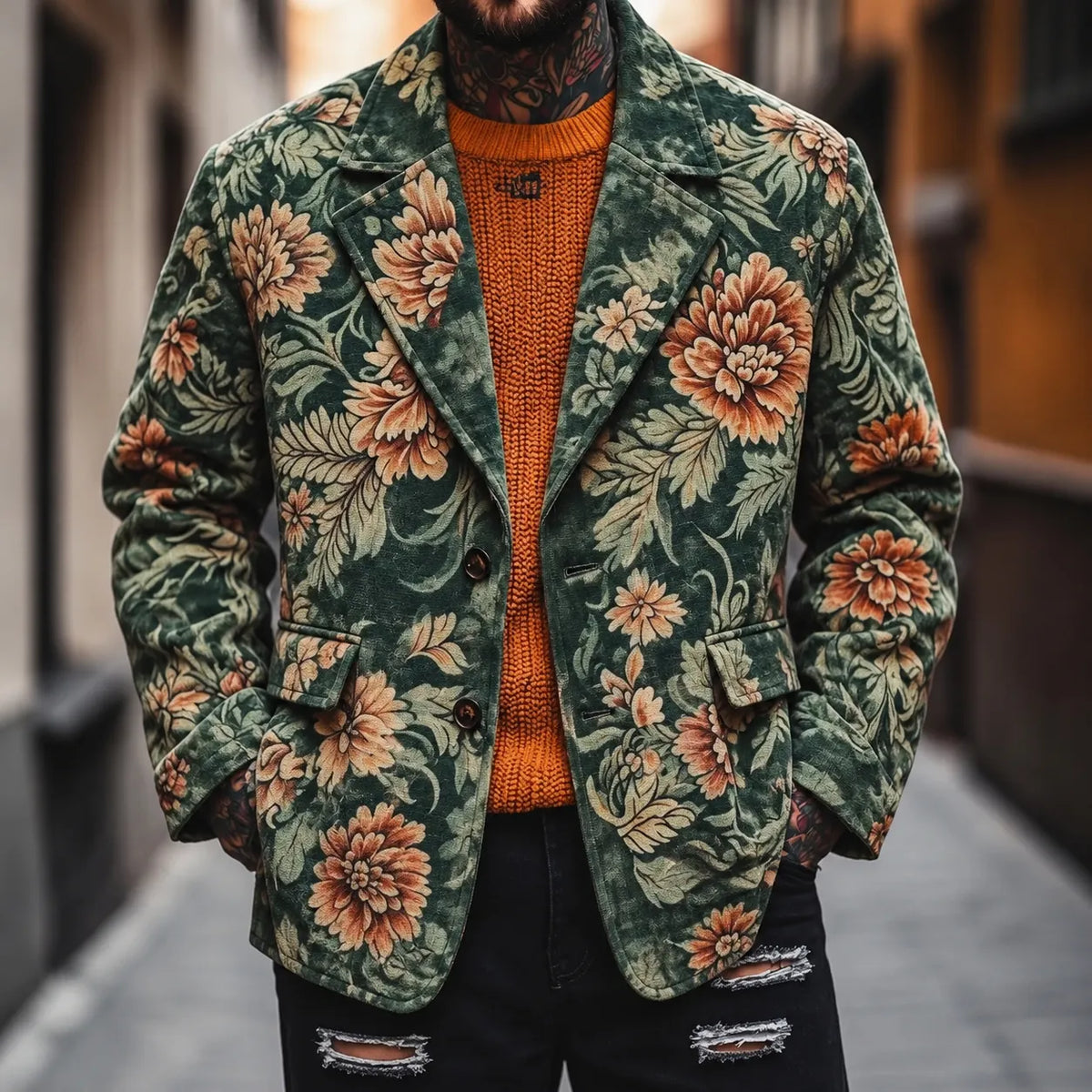 Men's Vintage Bohe Floral Print Casual Blazer