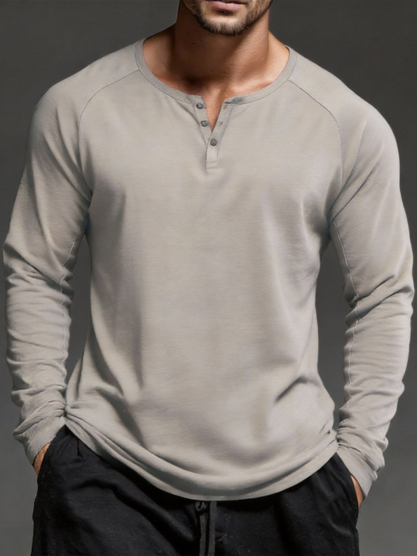 Men's Casual and Comfortable Henley Long-Sleeved T-Shirt
