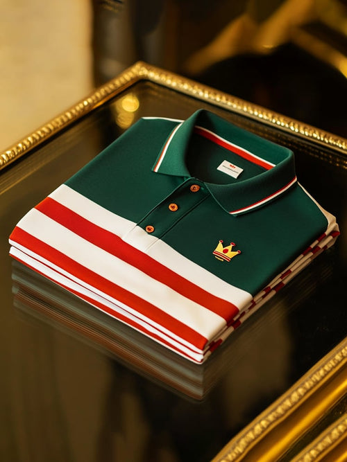 Men's Business Casual Logo Button Short Sleeve Polo Shirt