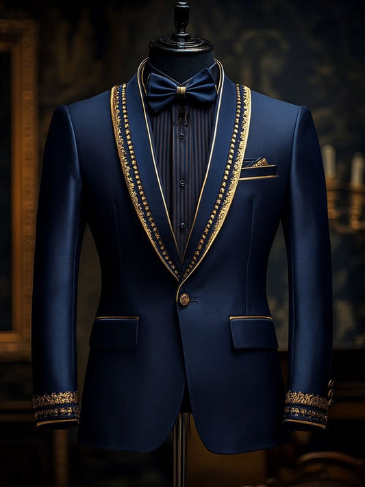 Men'S Casual Classic Contrast Color Business Long-Sleeved Suit