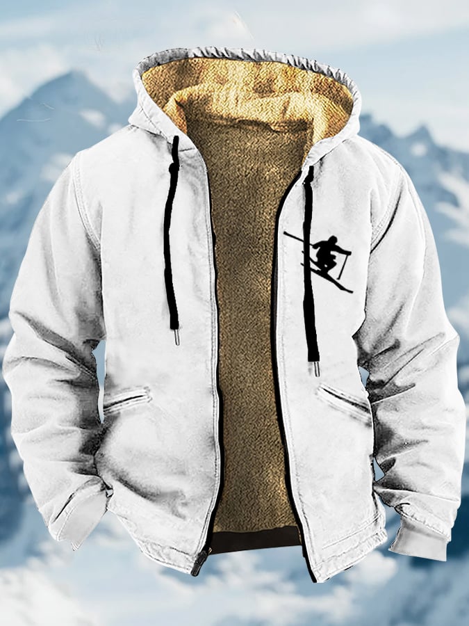 Men's Vintage Apres-Ski Design Printed Velvet Zip Jacket
