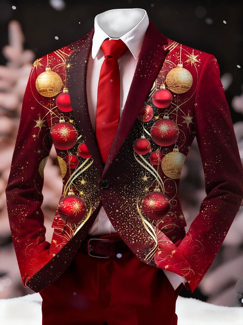 Men's Christmas Art Design Printed Casual Suit Jacket