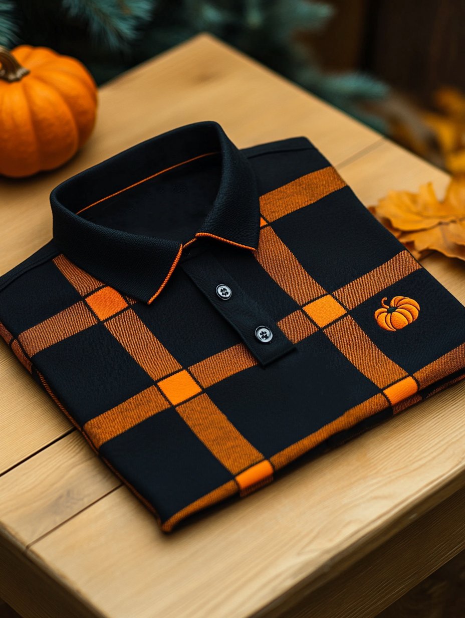 Men's Business Casual Halloween Art Button Short Sleeve Polo Shirt