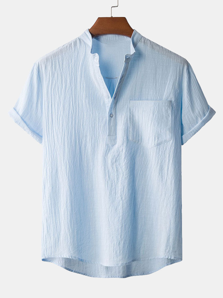 Henry Collar Shirt With Pocket