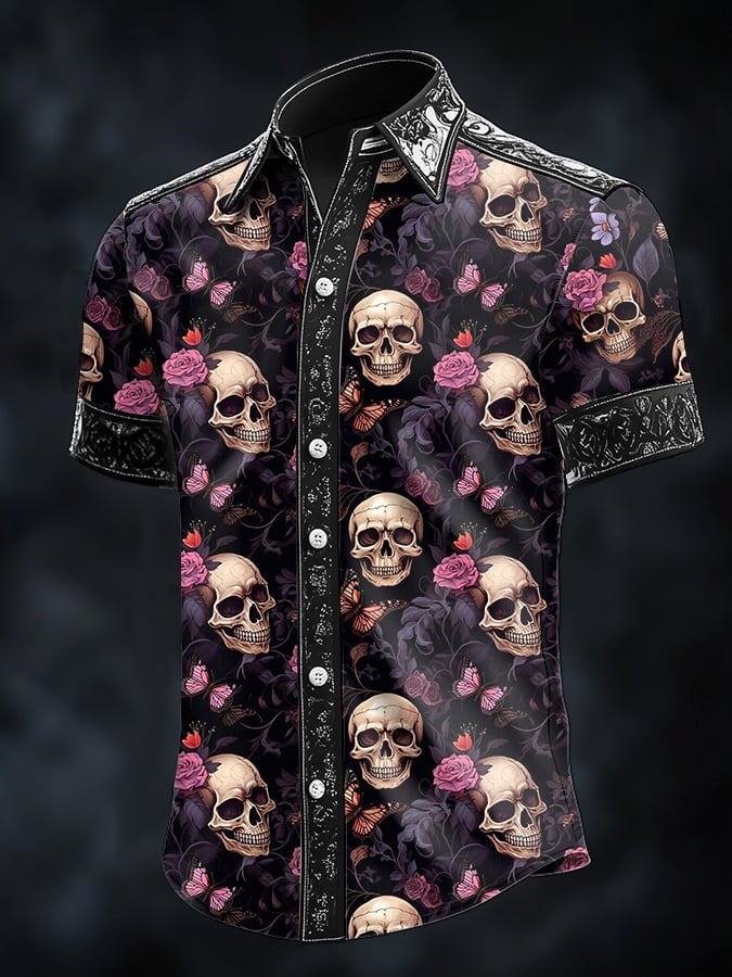 Men's Casual Art Dark Skull Print Shirt