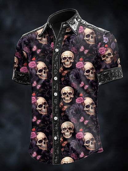Men's Casual Art Dark Skull Print Shirt