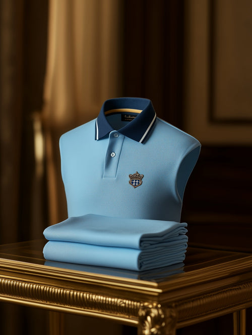 Men's Business Casual Button Old Money Emblem Short Sleeve Polo Shirt