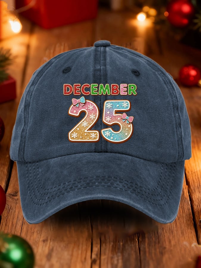 Retro Christmas December 25 Print Baseball Cap