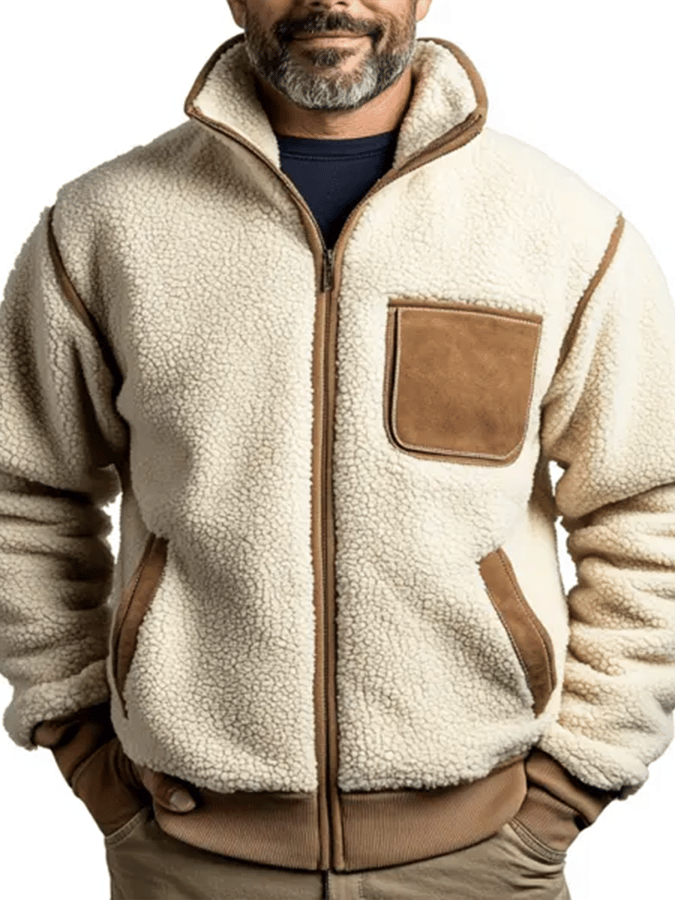 Men's Vintage Fleece Suede Pocket Stand Collar Outdoor Jacket