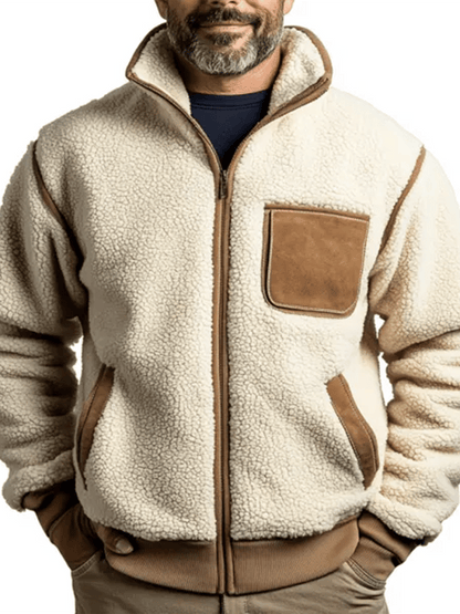 Men's Vintage Fleece Suede Pocket Stand Collar Outdoor Jacket