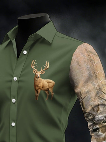 Men's Casual Simple Camouflage Elk Western Style Shirt