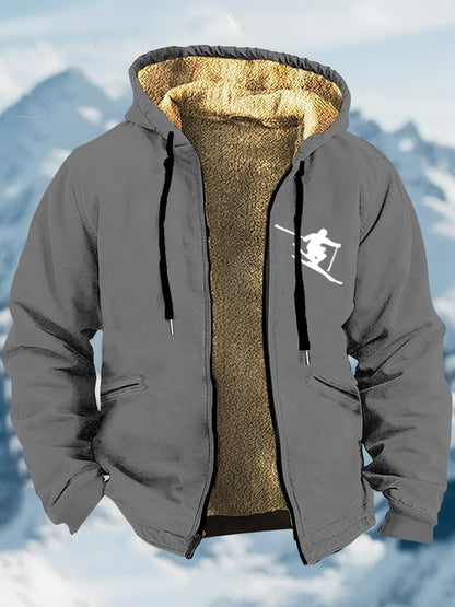 Men's Vintage Apres-Ski Design Printed Velvet Zip Jacket