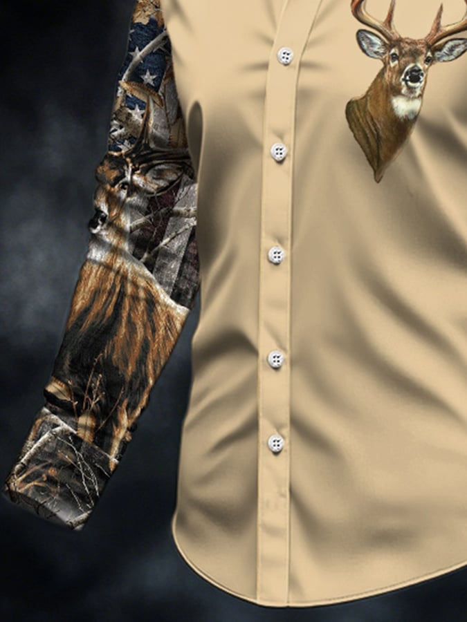 Men's Casual Simple Camouflage Elk Western Style Shirt