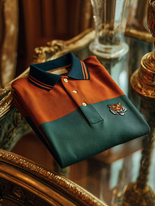 Men's Classic Business Check Logo Button Short Sleeve Polo Shirt