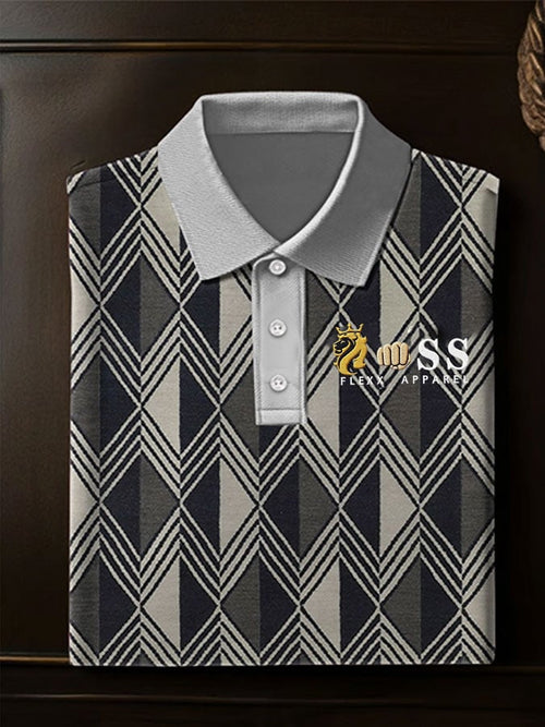 Men's Stylish Business Style Letter Check Casual POLO Shirt