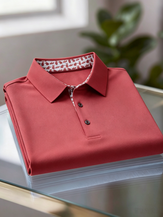 Men's Business Casual Jacquard Button Short Sleeve Polo Shirt