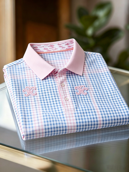 Men's Business Casual Jacquard Button Short Sleeve Polo Shirt