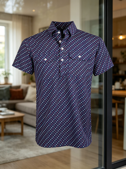 Men's Business Casual Button Short Sleeve Polo Shirt