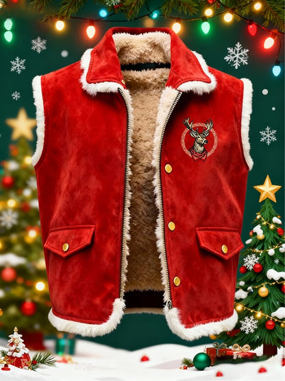 Men's Retro Suede Christmas Vest Jacket