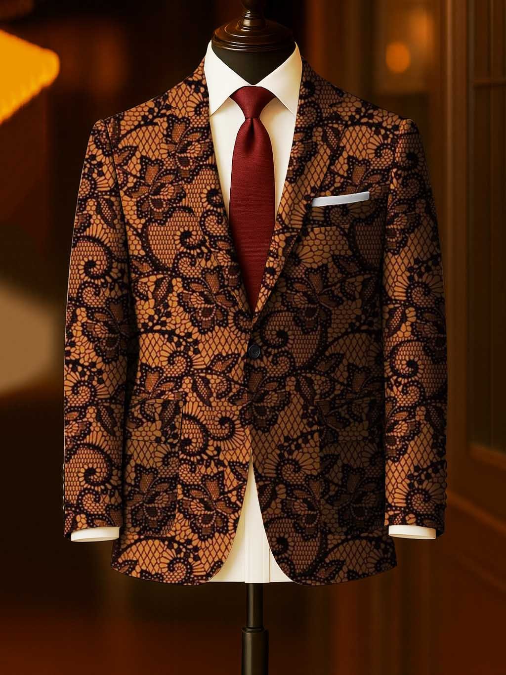 Men's Business Casual Large Pocket Print Blazers