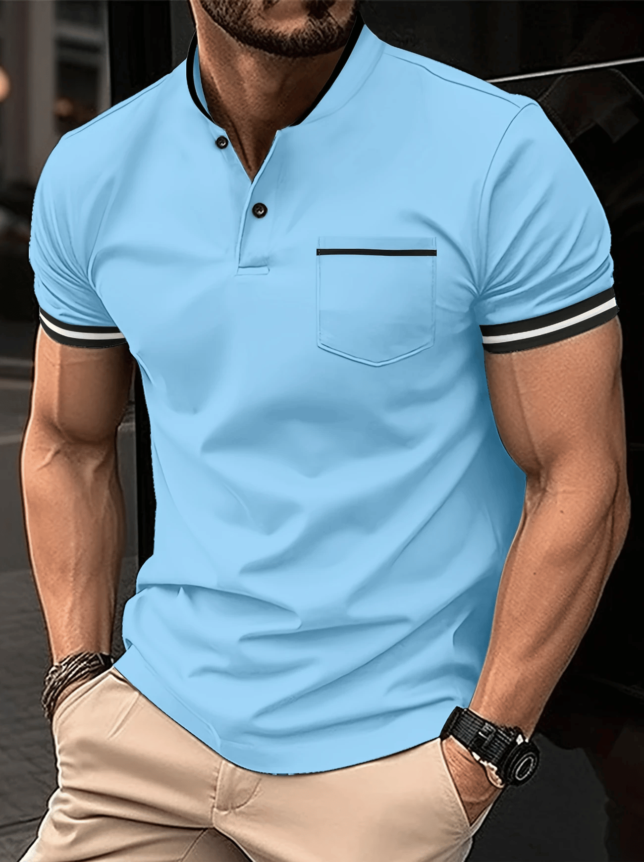 Men's Casual Short Sleeve Henley T-Shirt