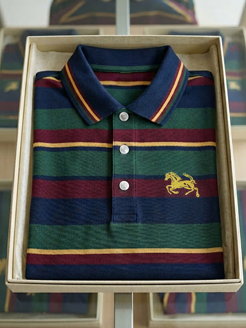 Men's Business Stroped Short-Sleeve Polo Shirt