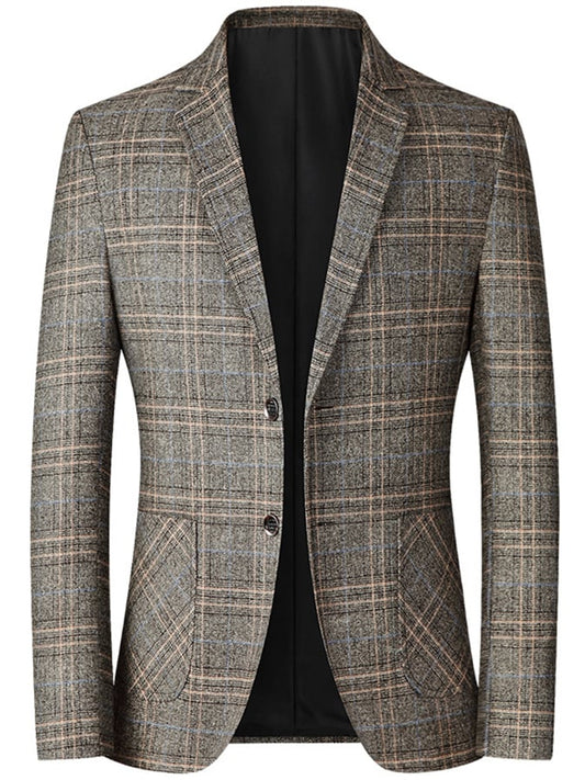 Checkered Gentleman Business Casual Slim Suit Jacket