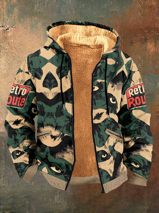 Men's Vintage Western Tiger Camouflage Print Fleece Zipper Jacket
