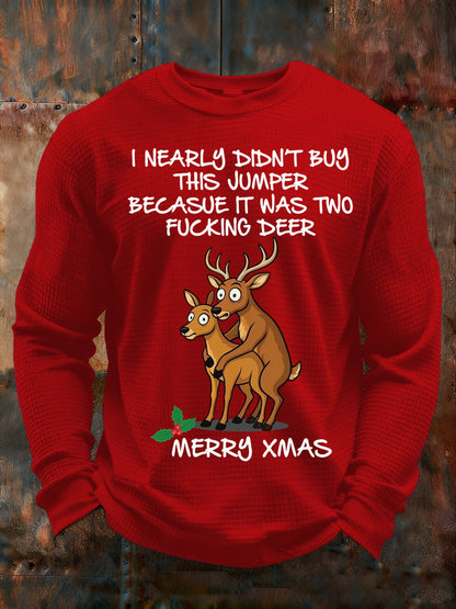 Men's Two Fuck*ing Deer Christmas Printed Casual Long-Sleeved Top