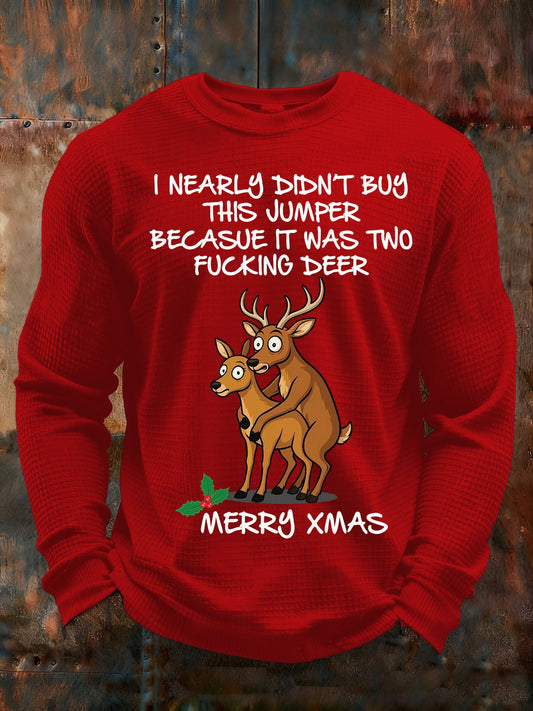 Men's Two Fuck*ing Deer Christmas Printed Casual Long-Sleeved Top