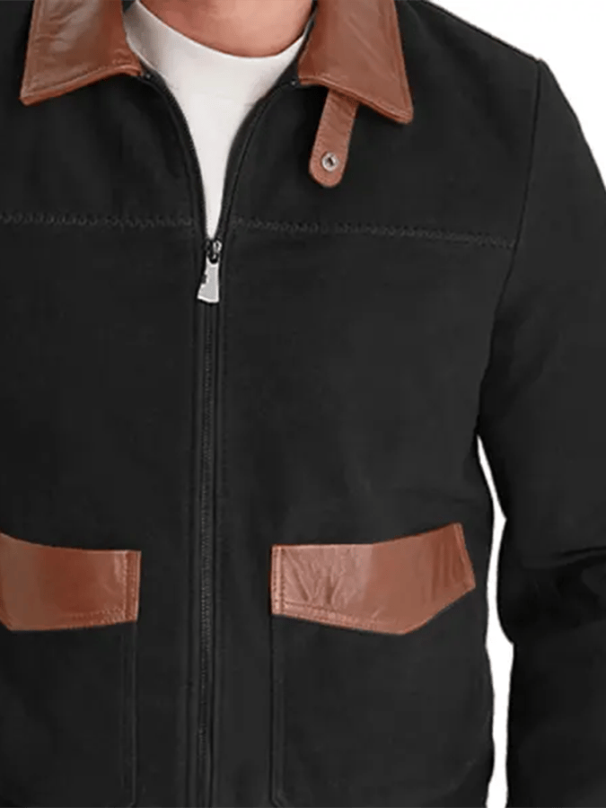 Men's Vintage Western Suede Contrast Panel Multi-Pocket Lapel Jacket