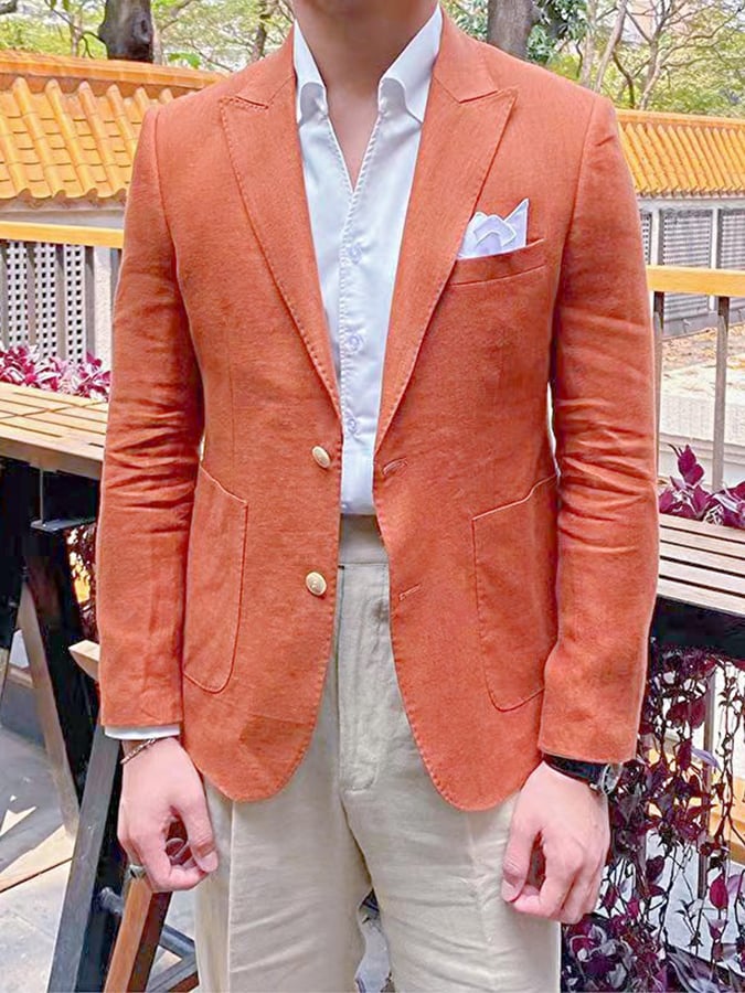 Men's Vintage Double-Breasted Solid Color Gentleman's Business Suit Jacket