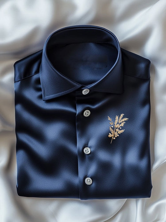 Men's Business Casual Embroidered Logo Lapel Short Sleeve Shirt