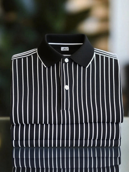 Men's Classic Business Logo Button Short Sleeve Polo Shirt