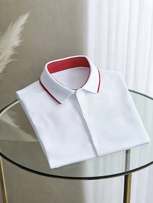 Men's Business Casual Fish Embroidered Button Short Sleeve Shirt
