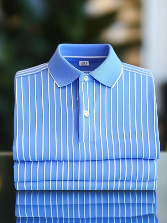 Men's Classic Business Logo Button Short Sleeve Polo Shirt