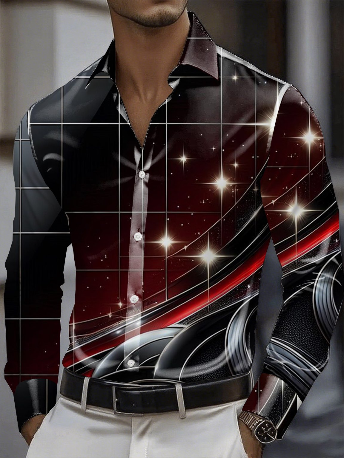 Men's Satin Luxe Long Sleeve Button Down Shirt