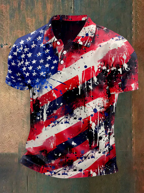 Men's Independence Day Button Short Sleeve Polo Shirt