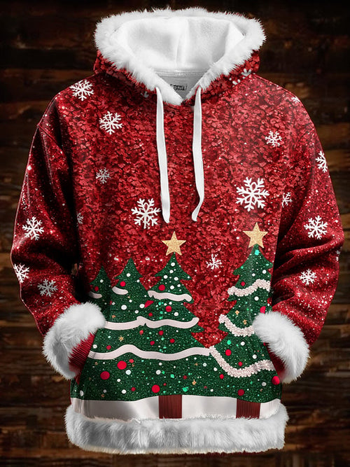 Men's Christmas Print Warm Hooded Sweatshirt