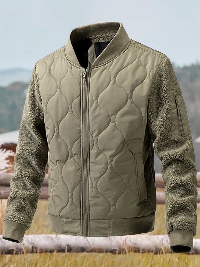 Men's Vintage Pleated Cotton Polar Fleece Patchwork Casual Cotton Jacket