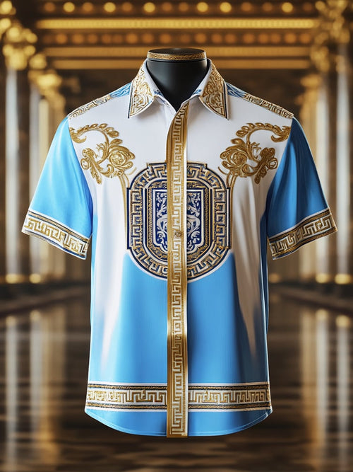 Men's Satin Luxe Print Short Sleeve Button Shirt