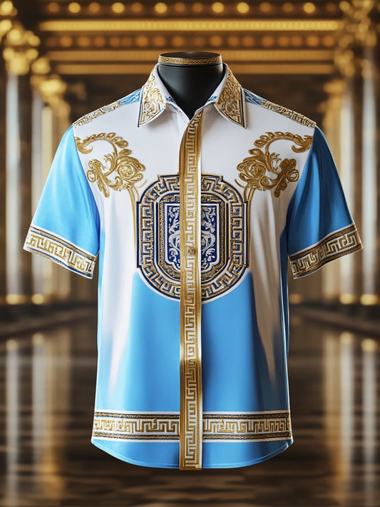Men's Satin Luxe Print Short Sleeve Button Shirt