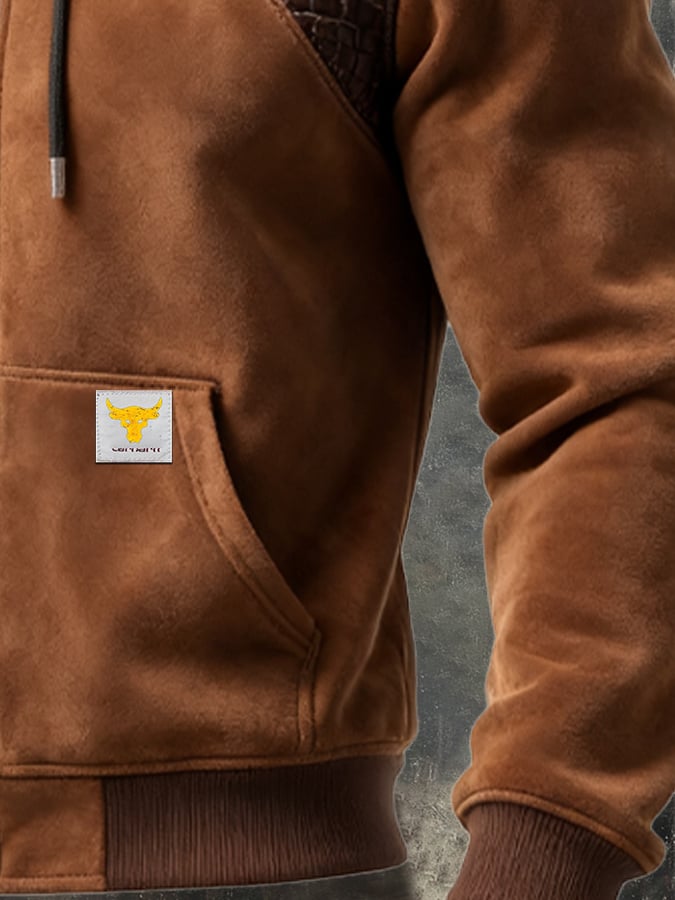 Men's Vintage Suede Splicing Warm Multi-Pocket Outdoor Jacket