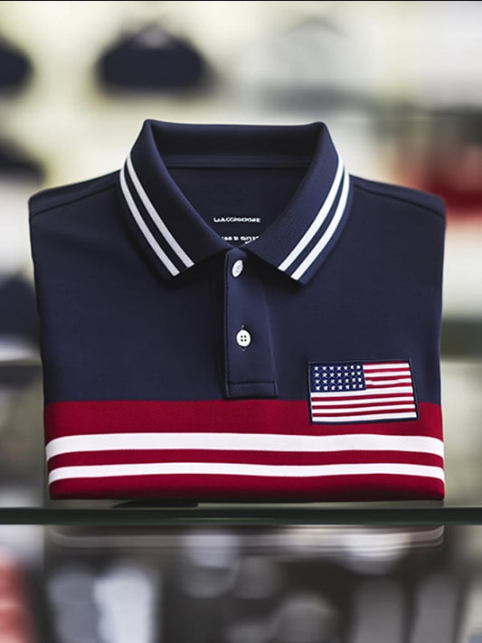 Men's Classic Business Independence Day Flag Short Sleeve Polo Shirt