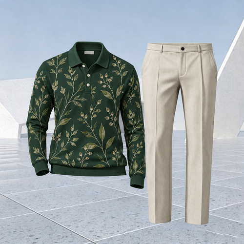 Men's Color-Blocked Polo Shirt and Pants Set