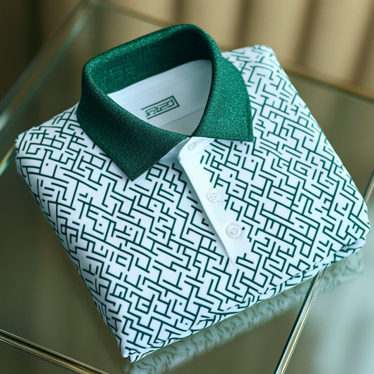 Men's Business Casual Printed Button Short Sleeve Polo Shirt