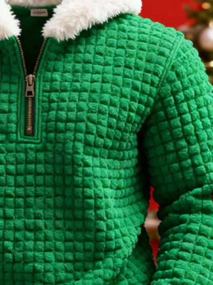 Men's Knitted Jacquard Waffle Christmas Zipper Sweatshirt