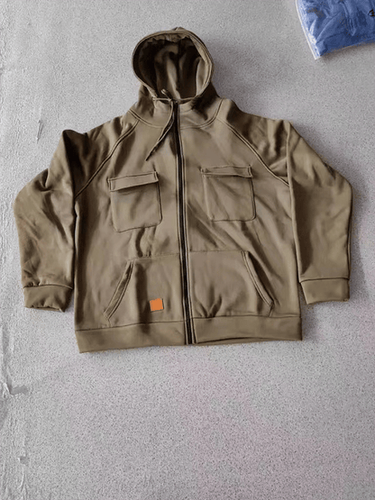 Men's Vintage Double Pocket Solid Color Comfort Zip Cardigan Jacket