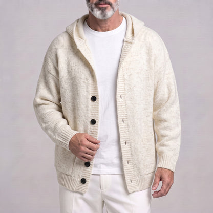 Men's Casual Solid Color Single Breasted Pockets Drop Shoulder Loose Knit Hooded Cardigan