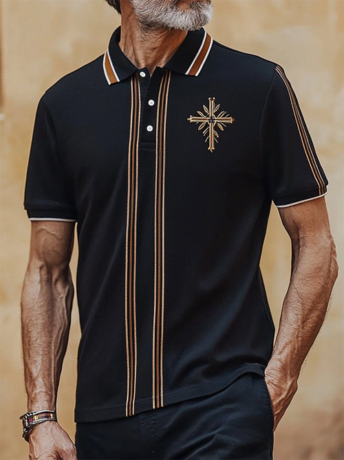 Men's Business Casual Faith Button Short Sleeve Polo Shirt